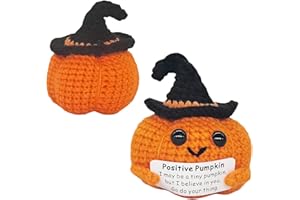 Calkkrer Halloween Zucca positiva con pianta all'uncinetto, regali creativi positivi, biglietti d'abbraccio ispiratori, decorazioni fatte a mano per, decorazione da tavolo