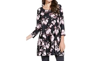 Enmain Womens Tunic Tops 3/4 Long Sleeve Casual Ladies Tunics Loose Longline Blouses Shirts Round Neck Stretch Comfortable S-5XL