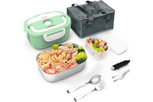 HOMEASY Scaldavivande Elettrico Portavivande Elettrico Portatile in Acciaio Inox (220V & 12V) per Casa Auto Campeggio Ufficio ECC - Verde Menta