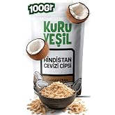 Kuru Yeşil Doğal Hindistan Cevizi Cipsi 100 gr - Şekersiz ve Katkısız, &Ccedil;ıtır Kuru Hindistan Cevizi Dilimleri, Vegan ve Gluten
