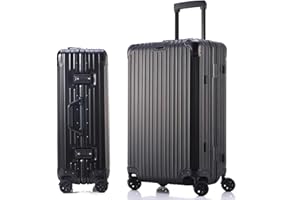 Aoliwei Valigia Bagaglio a Mano con coque in alluminio 100% puro. Valigia Trolley con 4 Ruote Doppie Girevoli e Lucchetto TSA Integrato(S,Nero)