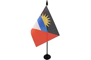 AZ FLAG - Antigua and Barbuda Table Flag 4'' x 6'' - Antiguan Barbudan Office Mini Banner 100% Polyester 15 x 10 cm - Mini Desk Flag with 10'' Pole and Black Plastic Base