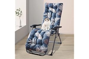 widesmile Sun Lounger Cushion Thick Garden Recliner Chair Cushion Garden Chair Cushion Relaxer Chair Replacement for Outdoor Patio Beach with Straps Blue Leaf (Only Cushion) 170*53*8cm