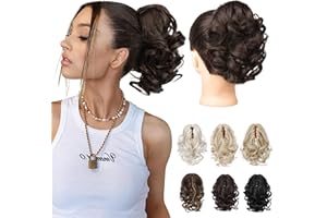 REECHO Pferdeschwanz Haarverlängerung, 23 cm Kurze lockige gewellte Haarklammer Haarteil Pferdeschwänze Haarverlängerungen Haarteile für Frauen Ponytail Extension - Dunkles Schokoladenbraun