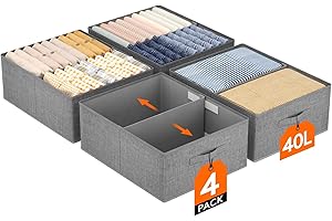 ‎LIFEWIT Lifewit 4-Pack Składany Zestaw do Przechowywania z Podziałem, Pudełko Organizacyjne z Uchwytem na Ubrania, Zabawki Pościelowe, Wiadro do Szafy Sypialni i Szafki na Akta Biurowe, 50x40x20 cm