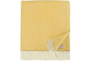 Linen & Cotton Luxury Wool Throw/Blanket Alaska Diamond Twill - 100% Pure New Zealand Wool, Mustard Yellow (140 x 220cm) Knee/Warm Plaid for Sofa Bed Couch Settee Bedspread Single Double Lambswool