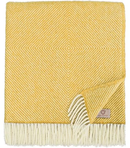 Lorenzo Cana Geruite wollen deken, 100% wol van wollige zachte merinowol, woondeken, kleurrijk, groen, blauw, bankdeken, knuffeldeken, sprei, plaid, 9631522