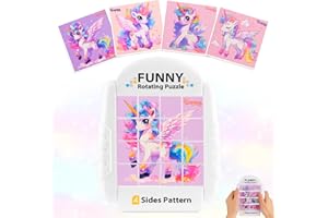 HGRGHH Obrotowe puzzle 4 w 1, gry w cierpliwość, przenośne zabawki do podróży, samochodów i samolotów, gra edukacyjna, puzzle Montessori, obrotowe puzzle 3D dla dzieci 3, 4, 5, 6 lat (jednorożec)