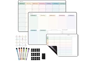 MCCORL Magnetisch Wochenplaner+Monatsplaner+Essenplaner/Familienplaner abwischbar, Magnettafeln für Kühlschrank,perfect als Haushaltsplaner und Aufgabenplaner (3 Stücke)