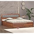RJ ART Wooden Queen Size Bed with Storage | Double Bed Cot Bed with Box Storage & Upholstered Cushioned Headboard for Bedroom | Sheesham Wood, Teak Finish, Recommended Mattress Size: 78 X 60