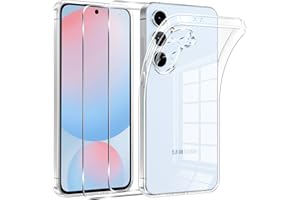 Phoona Coque pour Samsung Galaxy S24 FE 5G avec 2 Pièces Protection Écran en Verre Trempé,Ultra Transparente Silicone en Gel TPU Souple pour Samsung S24 FE Couqe,Antichoc Anti-Jaune Etui Bumper