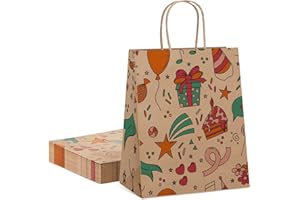 Dyforce Geschenktüten, 12 Stück Braun Papiertüten mit Henkel, Kraftpapiertüten Klein Geeignet für Geburtstag, Partyzubehör, Hochzeit und Geschenke 15X8X21CM