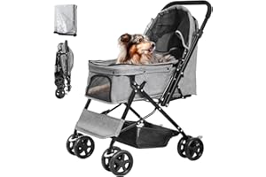 NASTARKI Hundebuggy Faltbar, Hundebox Transporttasche Klappbar bis 20 kg, Hundebuggy mit Regenschutzabdeckung, Hunde Haustier Buggy Pet Stroller Roadster für kleine Hunde Katzen (Grau)