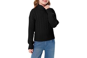 Haloumoning Pull Fille Col Roulé Manches Longues Pull Tricoté Lâche Casual Hauts Enfants Automne Hiver Sweater