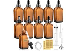 Maxumille 10 Pezzi Bottiglie Contagocce 30ml Set, Ambrato Flaconi Contagocce in Vetro con Pipetta, 30ml Bottigliette con Pipetta Scura Ricaricabili per Olio Essenziale, Laboratorio, Aromaterapia