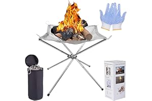 NBBENG Portable Fire Pit for Camping, Foldable Stainless Steel Mesh Fire Pit with Carrier Bag and Heat Resistant Gloves, Camper Van Accessories Perfect for For Outdoor Camping, BBQ, Patio and Garden