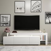 Beliz Modern LED Işıklı 3 Kapaklı, Raflı TV Sehpası &ndash; 192 cm, Beyaz (Beyaz)