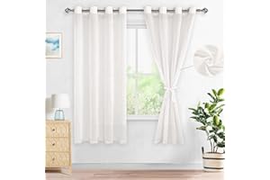 DWCN Semi Sheer Curtains for Living Room Linen Textured Voile Curtains Eyelet Top Decorative Curtain Drapes for Bedroom,Living Room,Window,2 Panels,natural,W 52" x L 63"