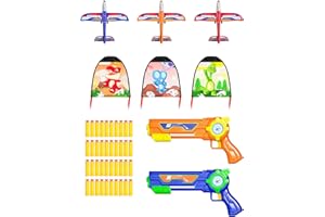CI VETCH 2023 Upgrade Foam Airplane Kite Launcher Outdoor Toy for Boys Kids, 2 Launchers Toys 4 Led Plane 4 Kites 40 Soft Bullets, 3 4 5 6 7 8 Year Old boy Birthday Gift Ideas