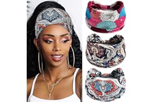 Fashband Fasce larghe per capelli Boho con fiore rosso, stile vintage, per yoga, accessori per capelli per donne e ragazze (confezione da 3)