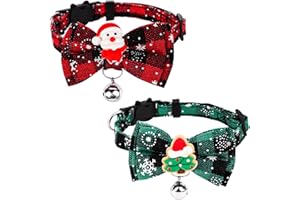 SAVITA 2pz Collare Natalizio per Gatti, 18-30cm Regolabile Collare per Gatti con Papillon Staccabile Collare per Gatti con Campanelli per Natale Albero di Natale