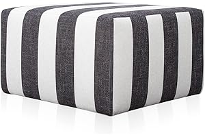 ‎DESHOME Deshome Pouf hocker Fußstütze 83x83x44 cm Wasserabweisender Stoff: Modernes Design Pouf für Sofa Wohnzimmer Schlafzimmer, Puff hocker, Pouffe Minerva Gestreift