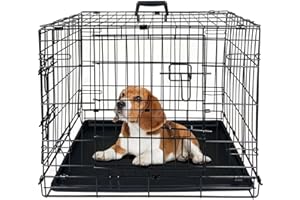 MARKO PET ACCESSORIES Black Metal Folding 24" Pet Crate Dog Crate Cage Transport