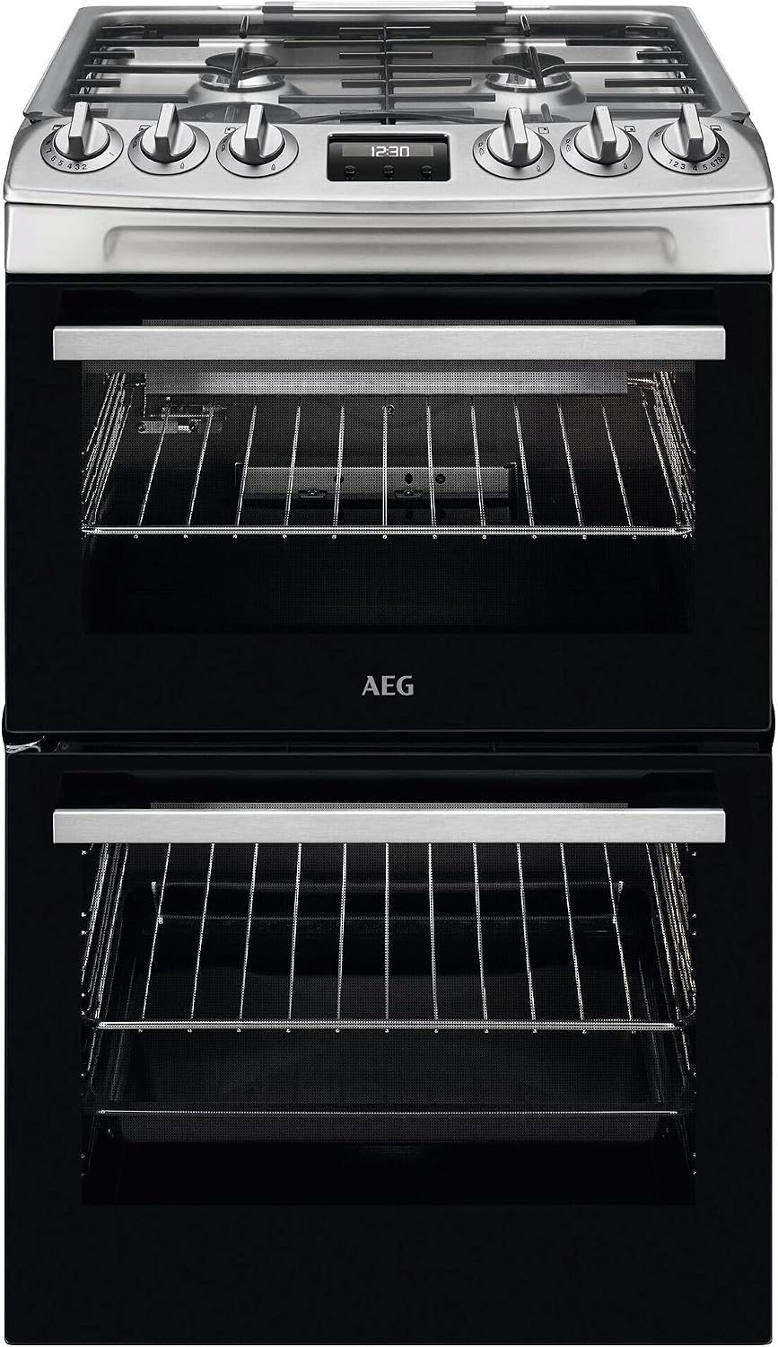 AEG Double Cavity Oven with Gas Hob CGX1130ACM, Capacity 83/36L, 2 Cooking Zones, Catalytic Self-Cleaning Oven, Cooker with Grill function, Heat Indicators, Gas Safety, Cooling Fan, 899-917x550 mm