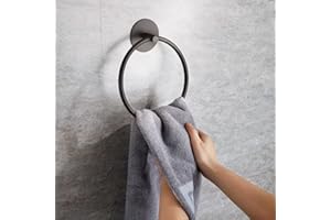 Towel Rail Wall Mounted, Stainless Steel 304 Black Towel Holder Rubber Round Towel Holder for Bathroom, Towel Holders for Bathrooms Betadistor, Self Adhesive Towel Rail, Black, 060202
