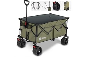 Sekey XXL Plus Chariot de Jardin avec Freins Pliable 200L 150KG, Charrette de Transport avec Roues Larges, Chariot Pliable Compact, Pliable, Vert Olive