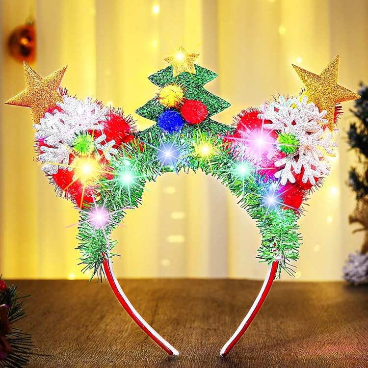 Serre-Tête Lumineux Flocon De Neige LED - Accessoire De Noël Avec Plumes Pour Femme - 7