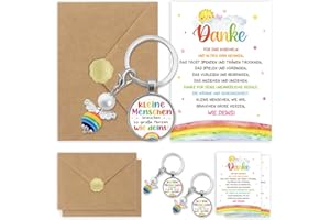 GLUCKGESCHENK 3 Sets Abschiedsgeschenk Erzieherin, Schutzengel Schlüsselanhänger mit Regenbogen Dankschönkarten und Umschläge, Tagesmutter Abschiedsgeschenk