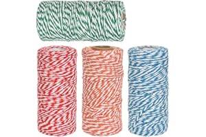 DODUOS 4 Rollen Baumwollkordel Schnur 100m x 2mm, Baumwolle Bindfaden Bastelschnur Weihnachtsschnur Gartenschnur Dekokordel Bäckergarn für Geschenkverpackung, Basteln, Gartenarbeit, DIY