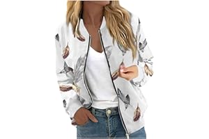 SCBFDI Deal Of The Day, Lightweight Jacket Women Vinatge Floral Blousons Bombardiers avec Poches Coupe-Vent Zip-Up Manteau Moto Décontracté