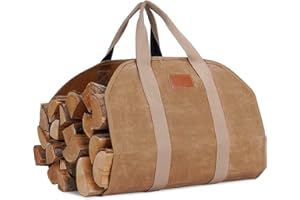 TwentyNext Firewood Log Carrier Waxed Canvas Tote Bag with Handles, Heavy Duty Firewood Holder Fireplace Wood Stove Accessories for Camping,BBQ Indoor & Outdoor (Khaki)