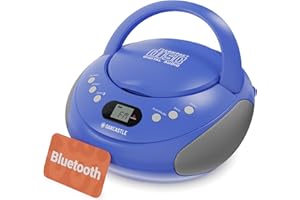 Portable Bluetooth CD Boombox with FM radio | CD, CD-R, CD-RW | 30 Presets | Easy Controls, LED Display, Headphone Jack | OAKCASTLE CD250 (Blue)