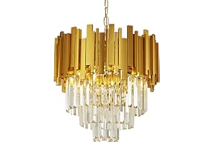 Seenvlog Modern Luxury Crystal Pendant Light Golden Crystal Chandelier 3-Tier Raindrop Chandelier Light Fixture Flush Mount Ceiling Light for Dining Room Living Room Table Foyer,D40cm*H100cm E14x4