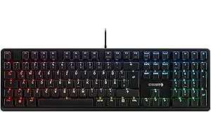 ‎CHERRY CHERRY G80-3000N RGB, Mechanische Gaming-Tastatur mit RGB-Beleuchtung, Deutsches Layout (QWERTZ), Kabelgebunden, Original MX SILENT RED Switches, Schwarz