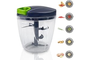 Dunkwckore 900 ml Picadora Manual con Cuerda, Trituradora de Alimentos con 5 Cuchillas de Acero Inoxidable, Picador de Verduras, Cortador Cebolla, Triturador de Alimentos, Mini Corta Picador
