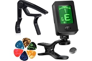 MOREYES – Capodastre accordeur à clipser pour guitare, basse, violon, ukulélé avec médiators (accordeur et capodastre noir)