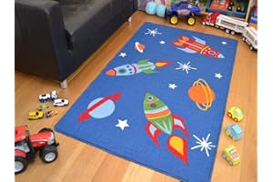 Rugs Supermarket Kids Non Slip Machine Washable Rockets Play Mat. Available in 3 Sizes (133cm x 195cm)
