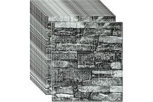 RAY-VELOCITY Peel and Stick Foam Stone Wall Panels Self-Adhesive 3D Faux Brick Wallpaper Removable Paintable Waterproof Marble Brick Paneling for Kitchen, Bedroom Decoration (36 Pack, Black Rock)