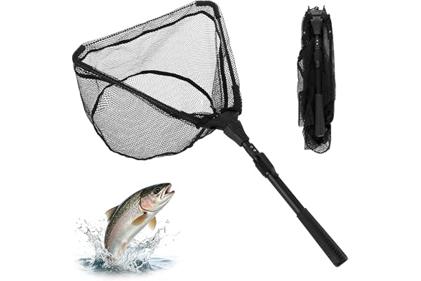 Fiskhåv, 90 cm, vikbar underfångsthåv, triangulär ram, fisknät, teleskophåv, fiske, för damm, bäckar, sjöar och båtfiske