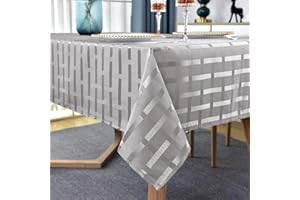 SASTYBALE Jacquard Checked Table Cloth, Spillproof Wrinkle-Resistant Gingham Tablecloth, Checkered Fabric Table Cover for Dining/Parties/Outdoor(Rectangle,152 X 213cm (6-8 Seats),Grey)