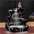 Jiyansh Creation Dropping Smoke Backflow Cone Fountain Design Decorative Polyresin Incense Holder with 10 Back Flow Incense Cone (10 x 7 x 10 cm, Black)(Conical)