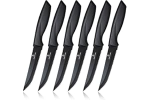 targzier Stainless Steel Knives Set of 6, Super Sharp Kitchen Steak Knife, Comfortable Grip, Multi-Purpose Table Knife, Family/Restaurant, Dishwasher Safe,Black
