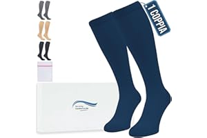 360 Relief Calze Compressione Graduata Donna e Uomo - 1 Coppia Solido Colore Gambaletti Compressione Graduata per Sports, Running, Viaggio, Ciclismo, Lavoro - S/M Blu con Borsa Lavanderia