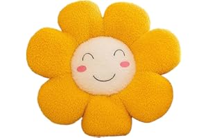 MTBRICEY Flower Pillow with Smiley Face,Flower Floor Pillow Seating Cushion,40cm Daisy Pillow Flower Shaped Throw Pillow,Floor Chair Seat Pad,Soft Tatami Seating Pillow,Petal Cushion for Bedroom,Sofa,Couch
