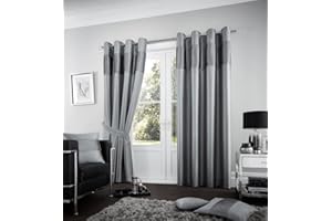 Slumber Nights Eyelet Ring Top Curtains Fully Lined Plain With Tie Backs (Fuel Charcoal, 66"X72" Curtains Pair)