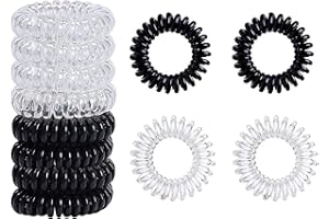 OLISANG 16 Pezzi Fasce Elastici per Capelli a Spirale plastica,Elastici per capelli in plastica a spirale,Elastici spirale Cavo telefonico per donne e ragazze,Trasparente 8 pezzi,Nero 8 pezzi